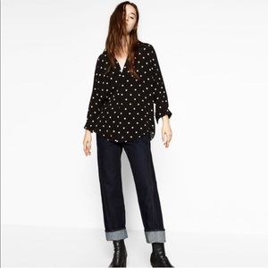Zara Black Polka Dot Collared Top